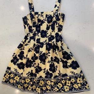 Vince Camuto Yellow Stripe Navy Floral Dress